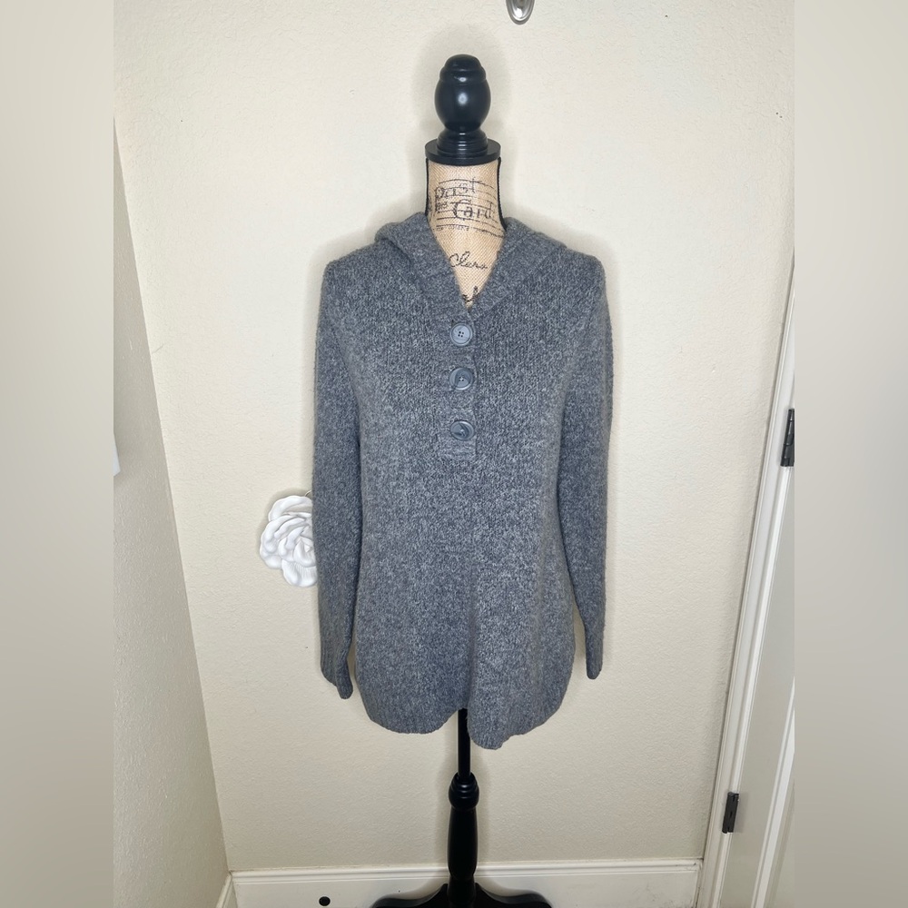 Motherhood Maternity Gray Hooded Button Front Kangaroo Pouch Sweater Sz L